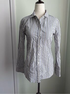 Theory cotton size S classic Striped Button-Up Shirt in White and gray